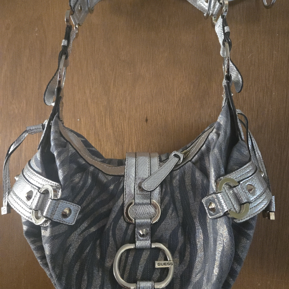 Vintage Guess Y2K Metallic Zebra Print Shoulder Bag